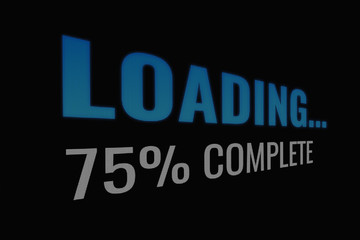 Loading 75% complete word on dark screen