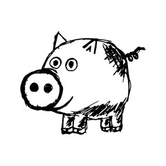 Hand drawn piglet. Black sketch. Vector drawing. Isolated object on white background. Isolate.