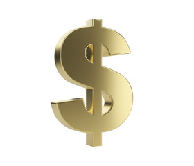 Gold dollar sign. Isolated. 3d illustration
