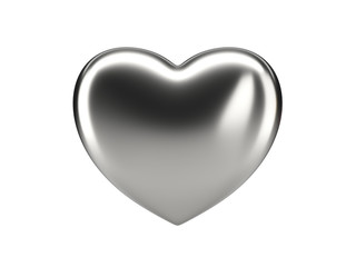 Metallic heart icon on white isolated background. 3d rendering