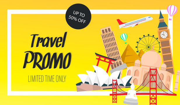 Travel Promo Website Banner, Flyer Vector Template
