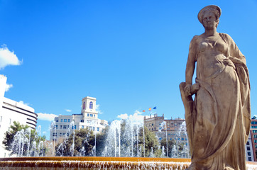 Navigation Sculpture in Catalonia Square in Barcelona, Spain.