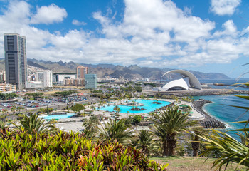view over santa cruz de tenerife port area with auditorium and pool - Powered by Adobe