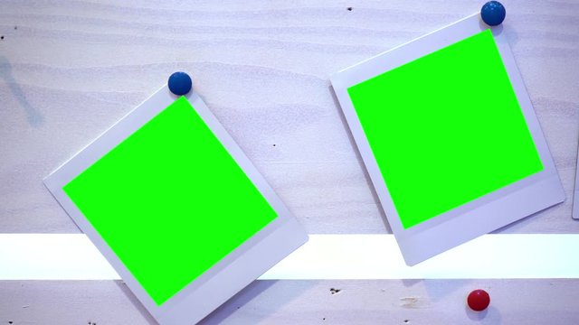 The photo. Photo frame with green background. Hromakey. Green screen. Photos attached to wooden boards. Memory. Story. Family photos. A party