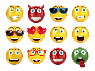 Fototapeta premium Set of realistic emoji, 3d illustration icons. Education, mood, emotions, hell, emoticons. Isolated on white background 