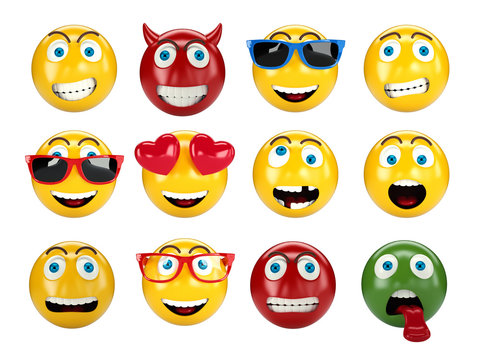 Set of realistic emoji, 3d illustration icons. Education, mood, emotions, hell, emoticons. Isolated on white background 