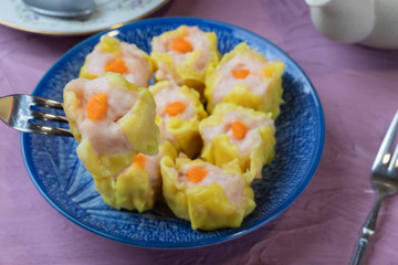 close up of dim sum steamed shrimp dumpling