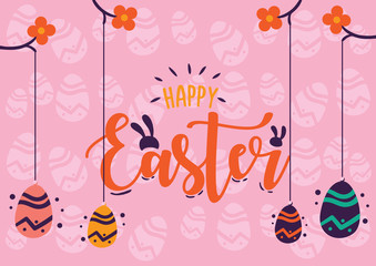 Happy Easter Day Pink Egg Patterns Style