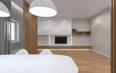 Fototapeta na wymiar Modern interior kitchen living room. 3D-visualization