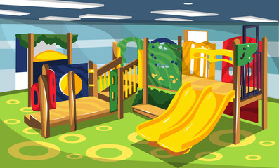 Playground with Kids Slide and Swing Set Toys, Climbers and Rabbit Picture for Vector Interior Design Ideas