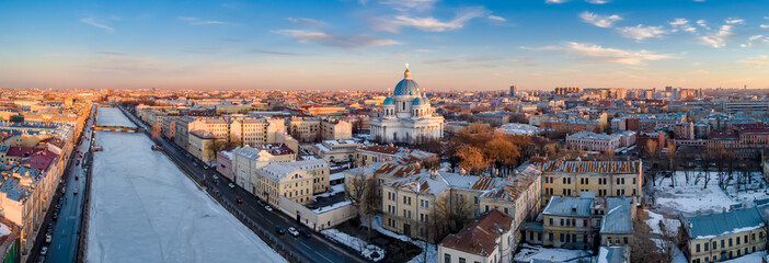 St. Petersburg. River Fontanka. Russia Panorama of St. Petersburg. Trinity Cathedral in St....