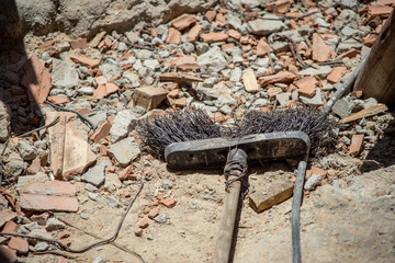 old broom and rubble