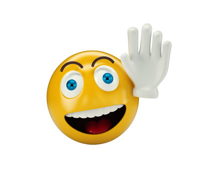 Yellow waving with one hand Emoji on white isolated background, 3d illustration