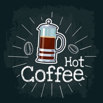 Coffee french press icon. Vector flat illustration