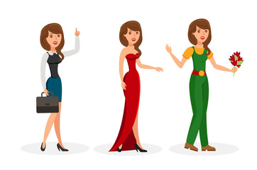 Fototapeta premium Girls Cartoon Vector Isolated Color Characters Set