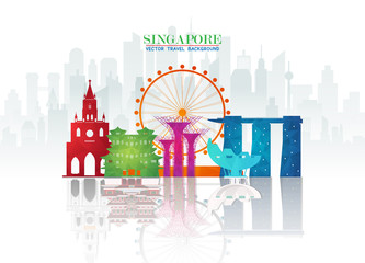 singapore Landmark Global Travel And Journey paper background. Vector Design Template.used for your advertisement, book, banner, template, travel business or presentation. - obrazy, fototapety, plakaty