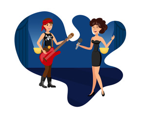 Elegant Female Singer and Rock Star Illustration