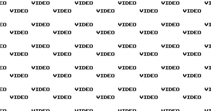 Video text pixelated word video signal background clip motion backdrop video in a seamless repeating loop.  Black & white video icon pattern background high definition motion video clip