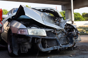 Car get damaged by accident on the road.