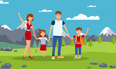 Family Tourism Flat Vector Cartoon Illustration