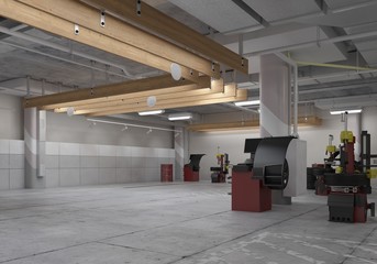 Automotive workshop, service station. 3D render