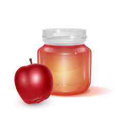 Glass jar with Apple jam on light background, Label for jam. Mockup for your brand realistic vector EPS 10 illustration