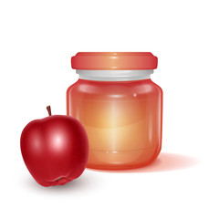 Glass jar with Apple jam on light background, Label for jam. Mockup for your brand realistic vector EPS 10 illustration