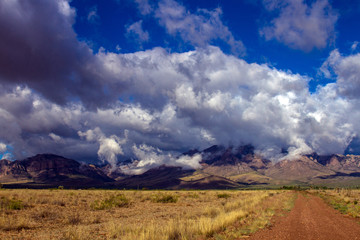 Stormclouds gather over Chiricahua Mountains near Portal, Ariaonz