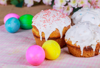 Easter symbols food Easter cake and painted eggs