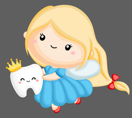 a vector of a tooth fairy holding a tooth