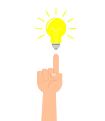 Vector illustration of hands pointing finger to the bulb -  Idea concept