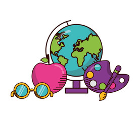globe map apple art palette school supplies