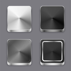 realistic 3d brushed metal buttons or icons set