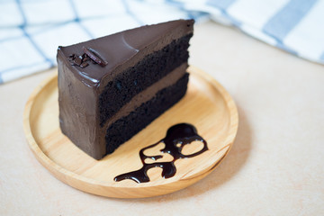 Triangle slices of delicious dark chocolate cake