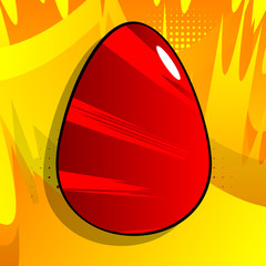 Vector cartoon red Easter egg. Illustrated holiday sign on comic book background.