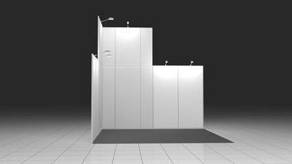 Simple Emply Booth 4x4 meters. Mockup. 3D rendering template © klllane