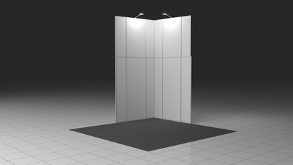 Simple Emply Booth 4x4 meters. Mockup. 3D rendering template © klllane