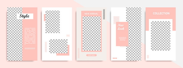 Social media stories layout template. Modern minimal square abstract fluid shape template in pink and peach flat color