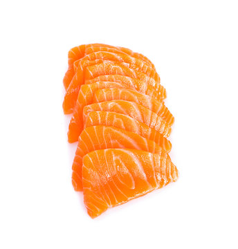 Slided Raw Salmon Sashimi White Background