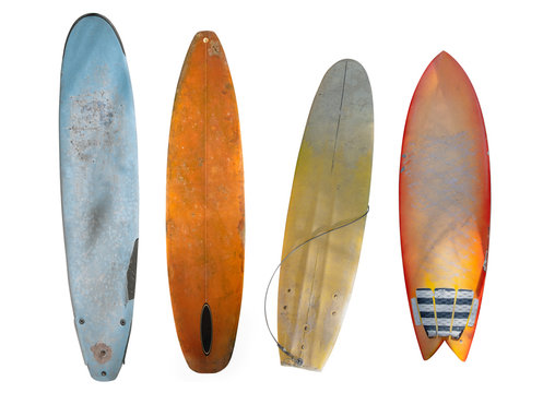 Vintage surfboard isolated on white with clipping path for object, retro styles