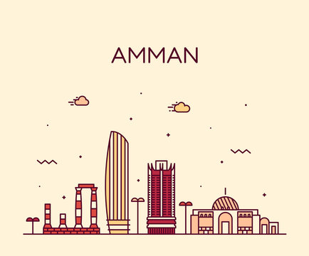 Amman skyline Jordan vector big city linear style
