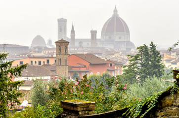 Florence in The Rain - A rainy and foggy Autumn day view of the skyline of the Florence Cathedral...