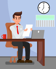 Employer in Private Office Vector illustration