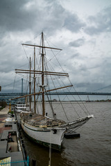 Sailboat in Philadelphia with Benjamin Franklin Bridge in Background