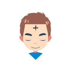 a boy with cross in forehead