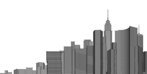 Panorama cityscape Sketch. Architecture sketch - 3D Illustration.
