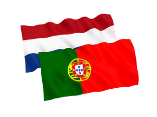 Flags of Netherlands and Portugal on a white background