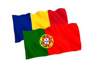 Fototapeta premium Flags of Romania and Portugal on a white background