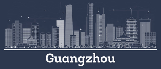 Outline Guangzhou China City Skyline with White Buildings.