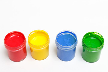 Multi-colored gouache, paint for drawing, isolated on white background.